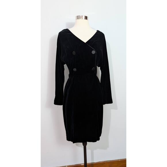 Black Rayon Velvet with Faux Button Up - Picture 2 of 7